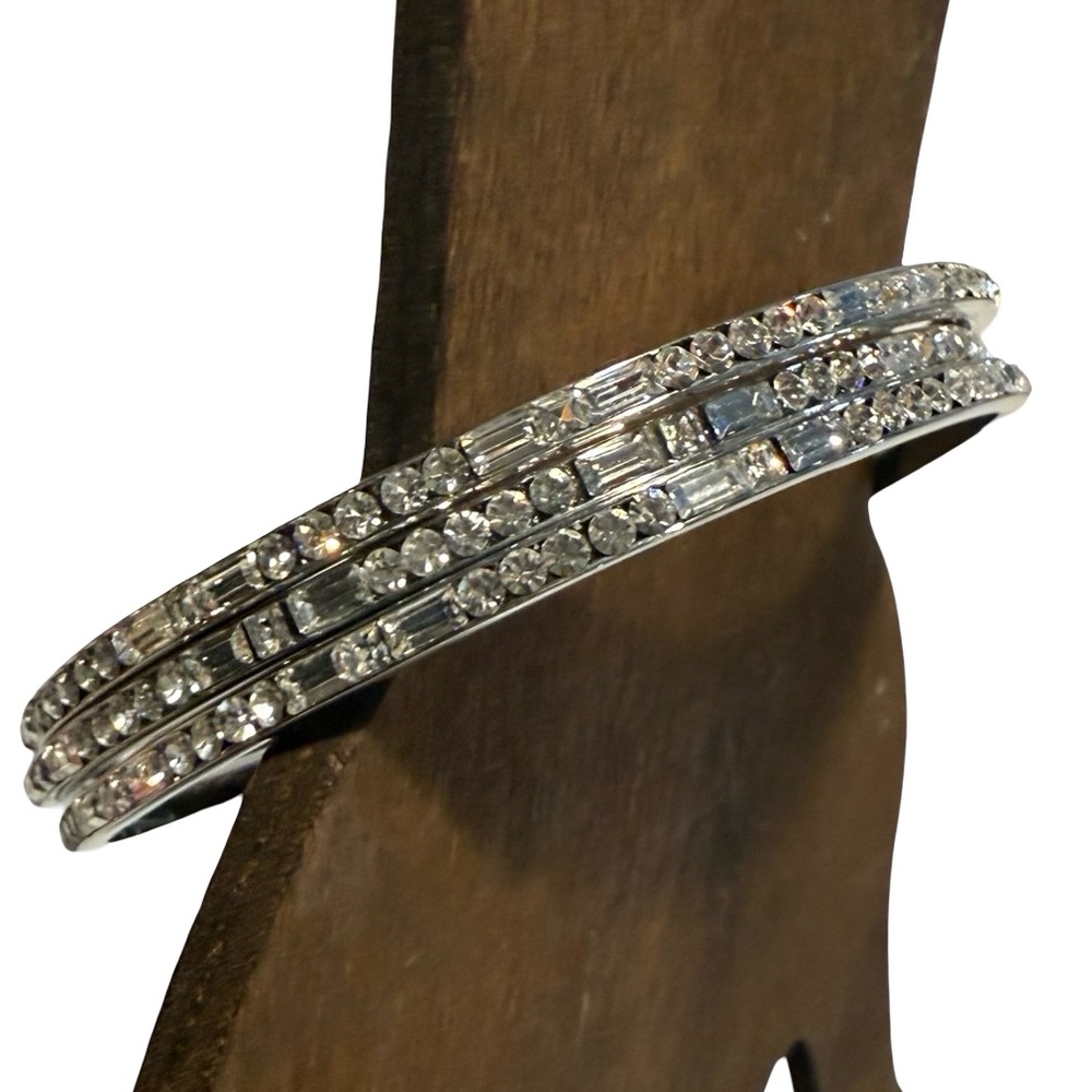 Carolee Silver Crystal Bangle Set